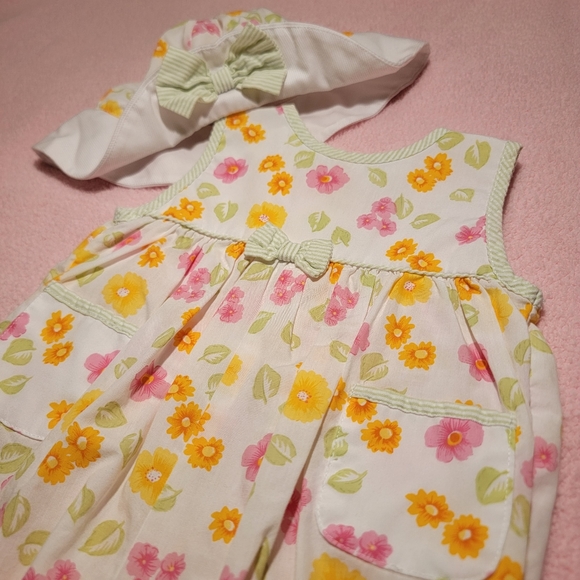 CARTER'S ♡ 2pc Vintage Lime Green 'n White Stripe Trim Bright Floral Romper 3-6M - Picture 14 of 17